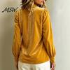 Slim Fit Top Fall Winter Women Velvet Shirt, Regular Button Down Long Sleeve Solid Color Blouse Top, Soft Lapel Collar for Lady