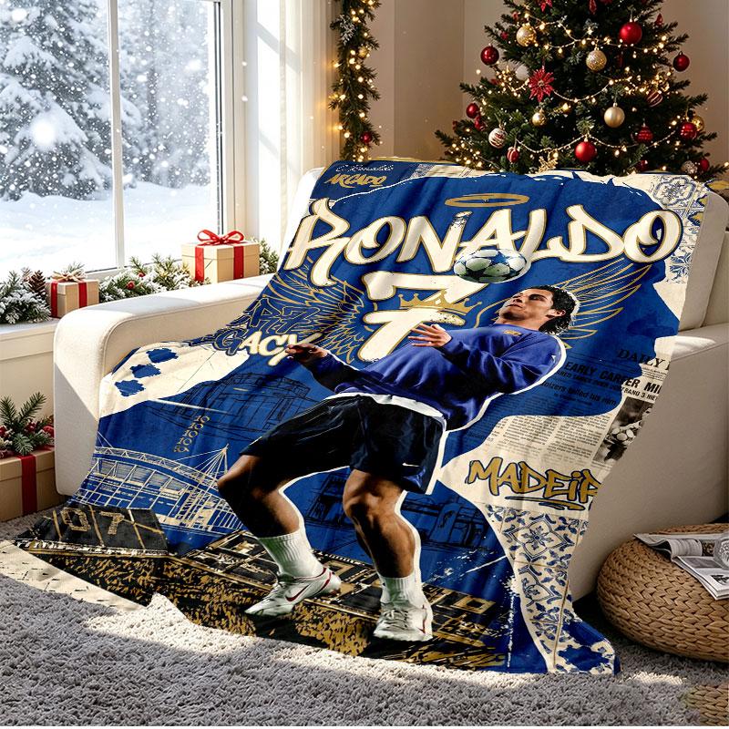 Cristiano Ronaldo Pattern Blanket for Home Decoration, Bed, Sofa, Car Travel, Camping, Suitable for All Seasons, Birthday Christmas Gift