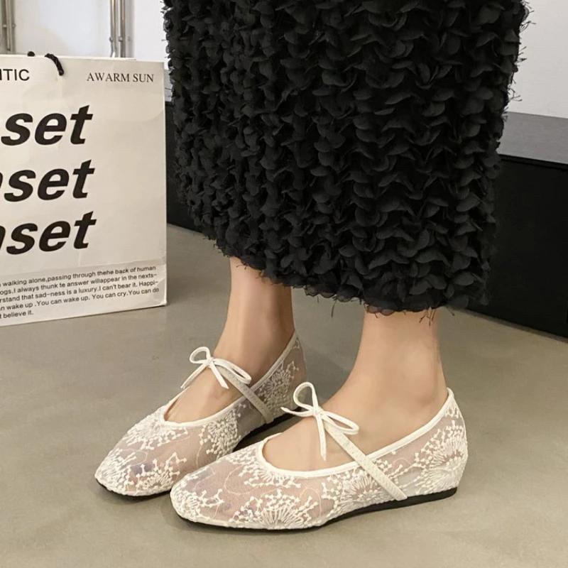 Mode 2025 Neue Damen Ballerinas Sommer Ballerinas Mode Schleife Damenschuhe Slipper Süße Aushöhlung Flache Schuhe Weiblich Zapatos De Mujer