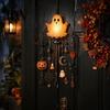 Outdoor Garden Decoration Halloween Luminous Ghost Wind Chime, Glow-in-The-Dark Hanging Ornament with Pumpkin Bat Weatherproof Metal Pendant