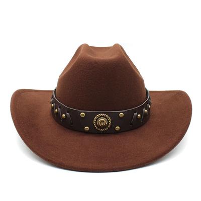 Western Cowboy Hat Men'S And Women'S Curled Edge Jazz Hat Ethnic Woolen Top Hat