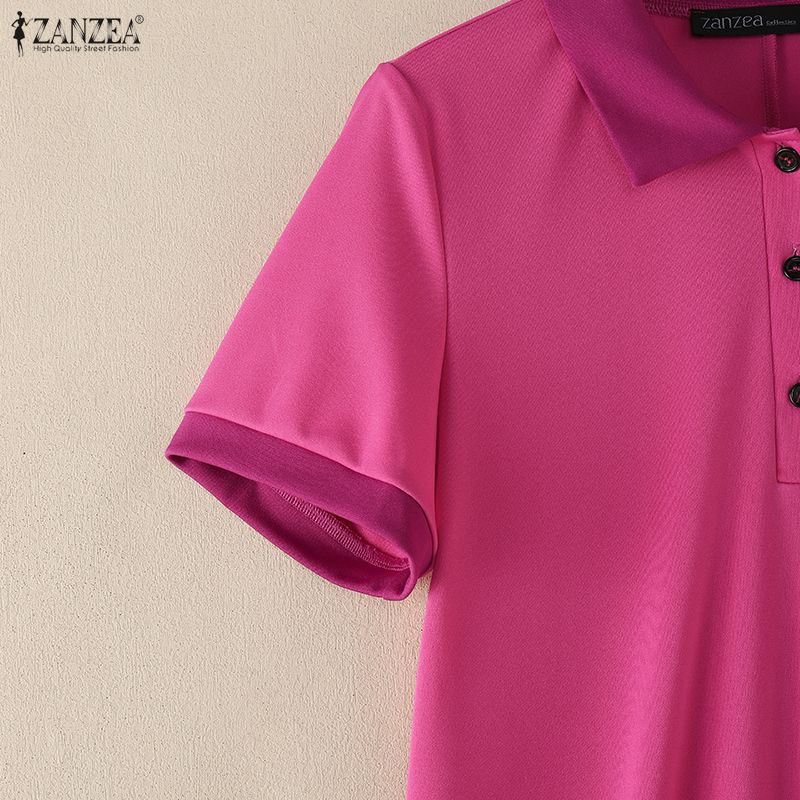 ZANZEA Women Casual Turn Down Collar Summer Short Sleeve Polo Dress