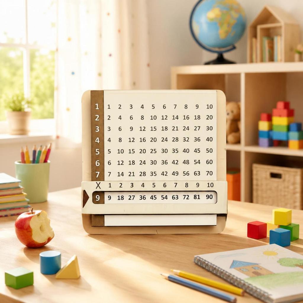 Sliding Multiplication Board Interactive Learning Math Practice Textured Wooden Times Table