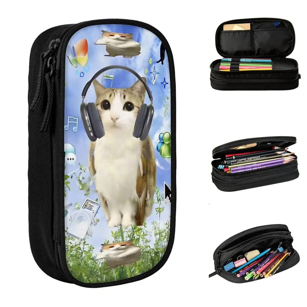 Meowl Meme Pencil Cases Cat Owl Brainrot 90s Pencil Box Pen for Student Large Storage Pencil Bags Students School Stationery