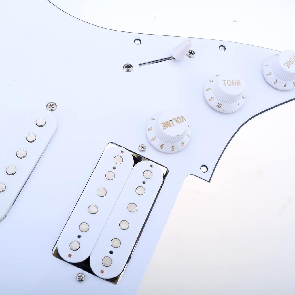Musiclily HSS Pickguard Assembly for Fender Stratocaster and Squier Guitars with Humbucker White 11-Hole Pre-Wired USA/Mexico Single-Coil Pickups,