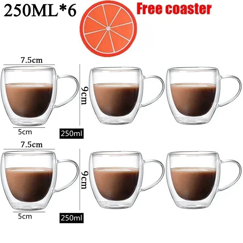 2-6pcs Double-layer Wall Transparent Cup Coffee Milk Drink Mug High Borosilicate Glass Drinkware Heat Resistant Household Office