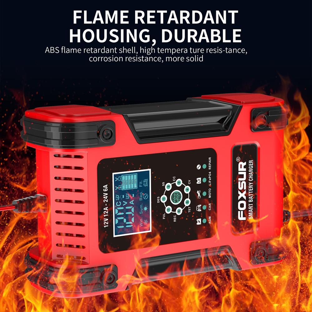 12V 24V Car Battery Charger Auto Lithium AGM GEL Lead-Acid Batteries 7-Stage Automatic Repair LCD Power Adapte