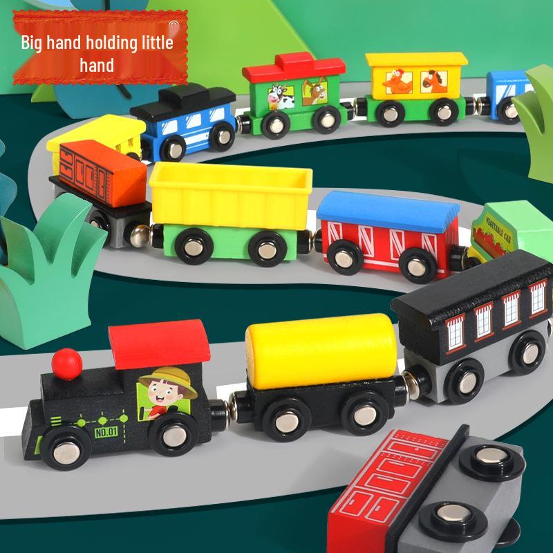 

Magnetic Wooden Toy Train Set: 13 Carriages with Educational Assembly Blocks for Boys