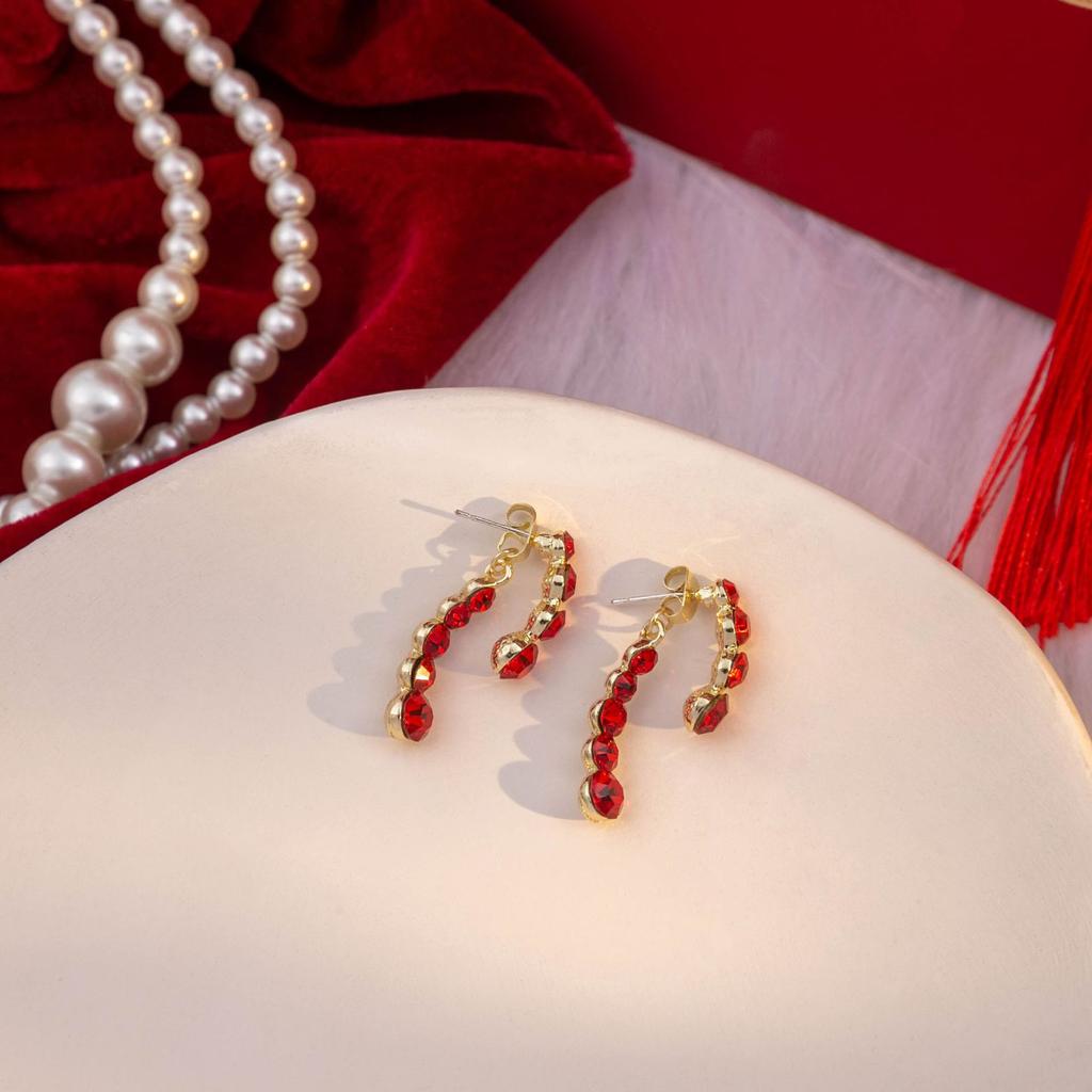 Autumn And Winter Oil Drip Diamond Flower Stud Earrings, French Retro Hong Kong Style Burgundy Round Earrings, Simple Ear Buckles