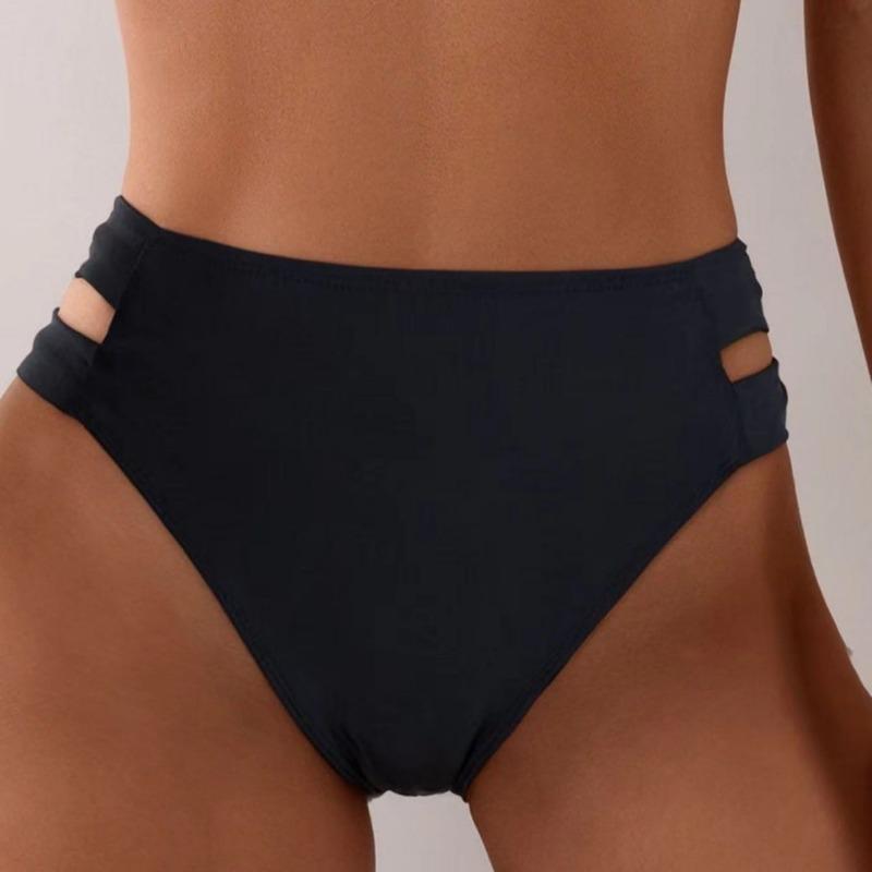 Women's Double Strap High Waist Bikini Bottom Black High Cut Swimwear