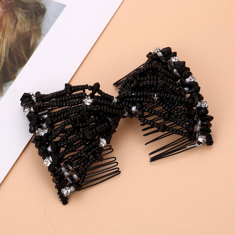 Women DIY Hair Accessories Pearl Beaded Elastic Hair Claw Hairpin Magic Comb Up-Do Hairstyle Bun Maker Tool Ponytail Hairdo Wolf