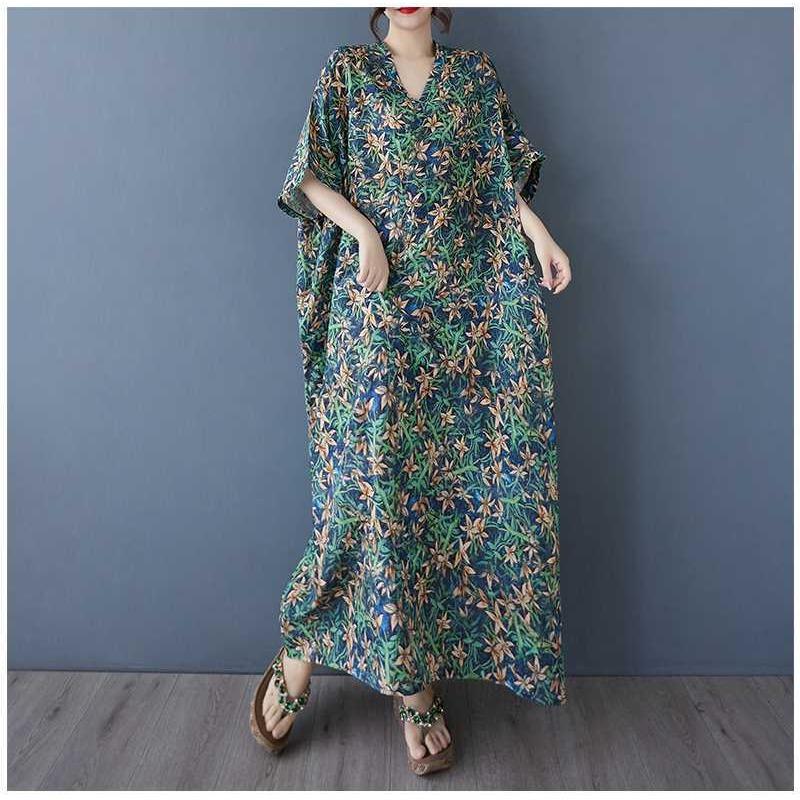 Women's Vintage Long Dress with Cotton and Linen Patterns