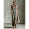 2026 New Women's Casual Loose Sleeveless Long Dress with Single-Breasted Buttons and Fashionable Hood