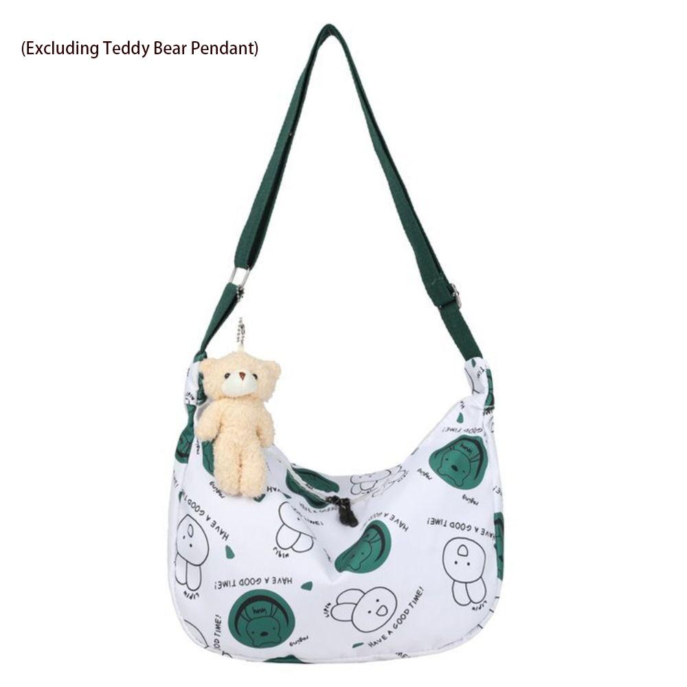 

The New Large Capacity Printed Shoulder Bag Rabbit Print Bear Pendant Crossbody Backpack Waterproof Handbag Party зелений