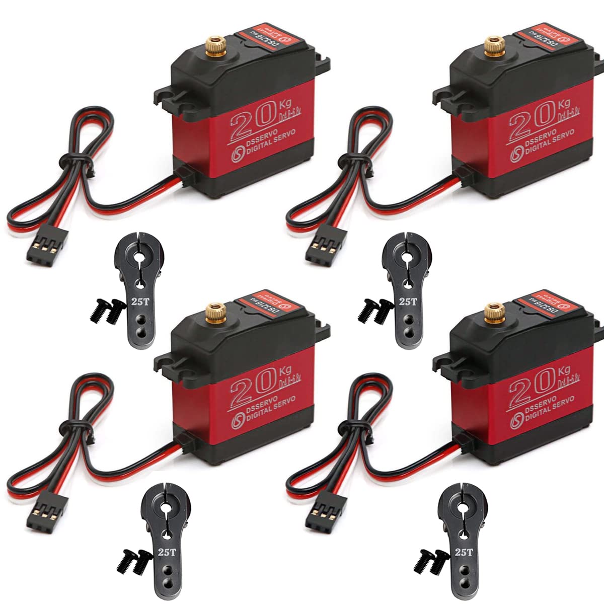 

RCmall 4PCS Set DS3218 Waterproof 20KG Digital Servo Full Metal Digital Steering Servo with 25T Servo Arm RC Applicable (270°) [Item]