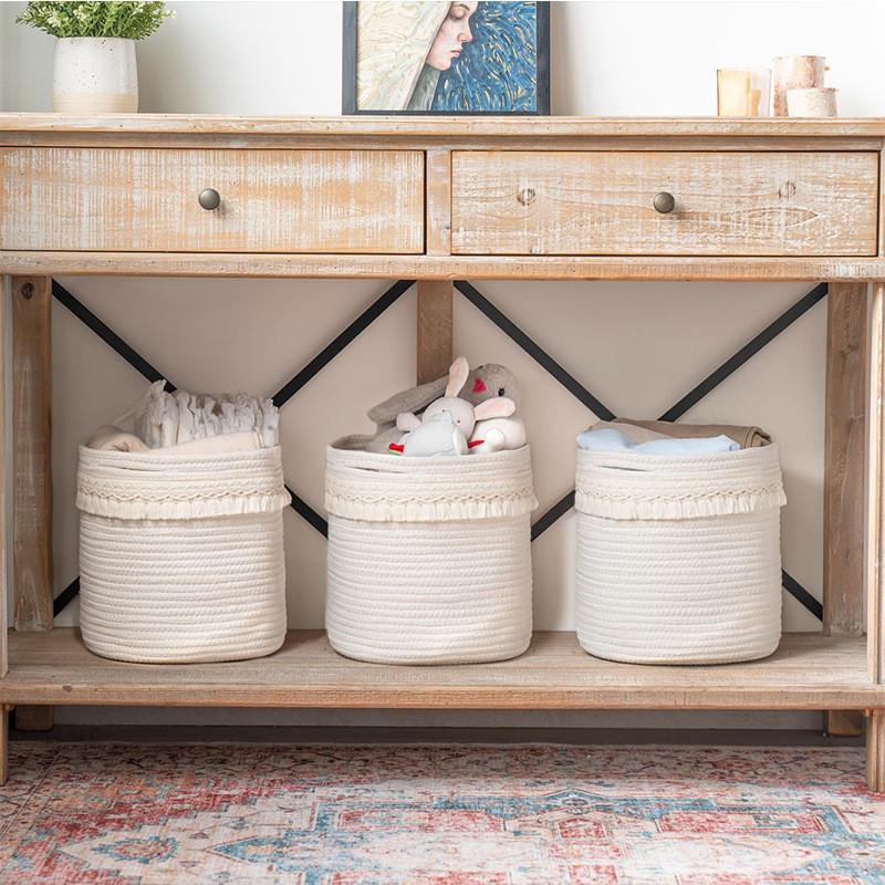 Cotton Rope Storage Basket With Handles For Home Organization And Laundry