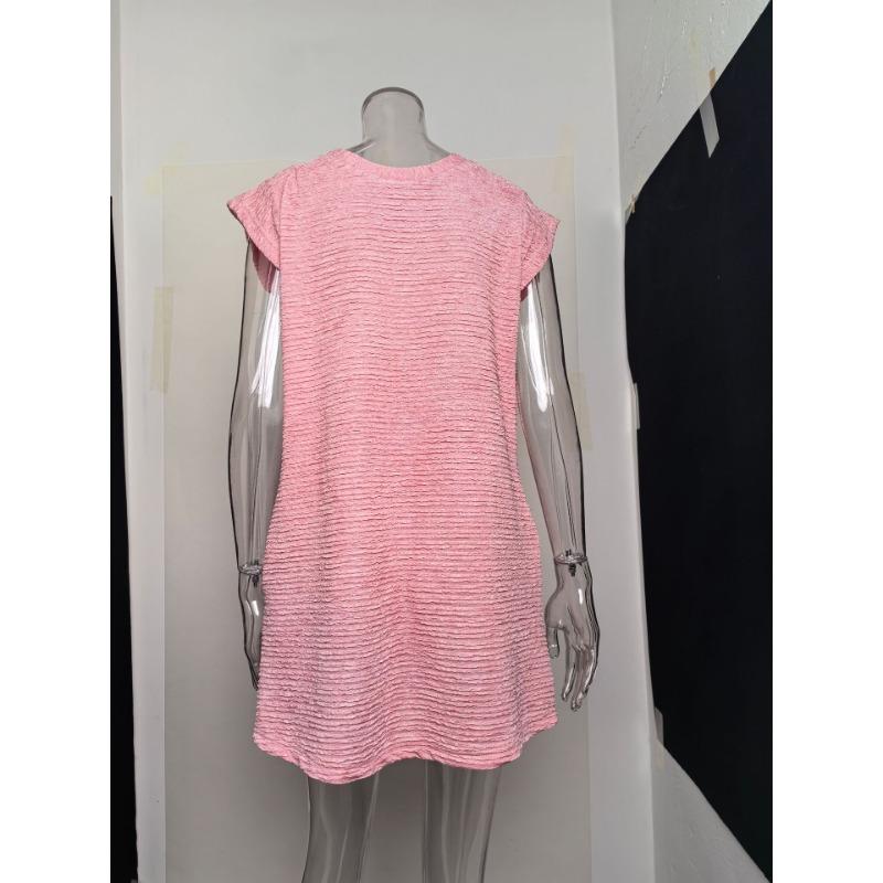 Damen Sommer Einfarbig Locker Ärmellos Mittellange Kleider