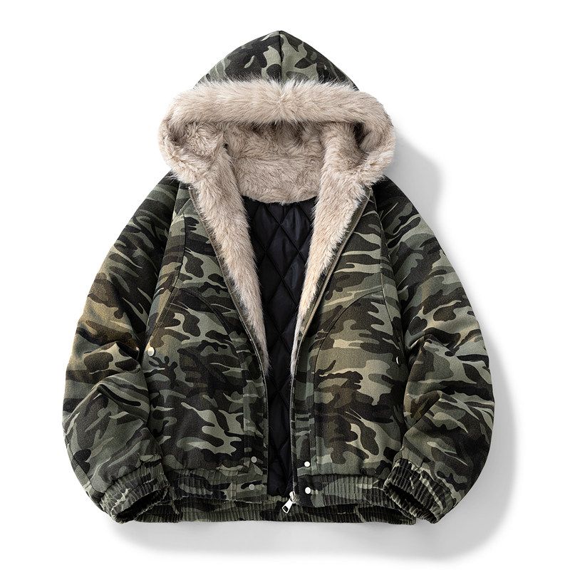 Great Product~ Zuo Shan Diao Fleece-Lined Thick Cotton Jacket for Men, Winter Camouflage Cotton Coat, Trendy Short Hooded Cotton Jacket