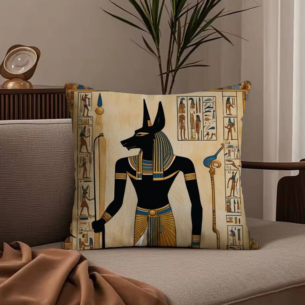 C-CLOOCL Altes Ägypten Anubis Kissenbezug Staubmilben-Schutz Kissenbezug Verdeckter Reißverschluss seidiger kurzer Plüsch Sofakissenbezug