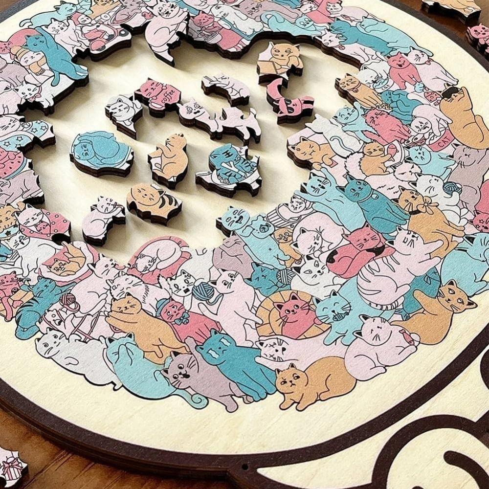 135-piece Cat Wooden Jigsaw Puzzle Macaron Color Animal Cats Decorative