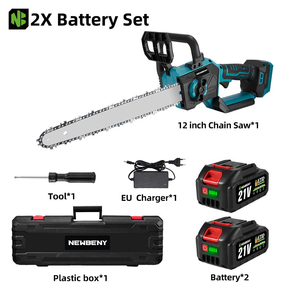 Newbeny Motosega elettrica senza spazzole da 12 pollici con display a LED, sega da giardino per il taglio del legno senza fili, per batteria Makita da 18 V