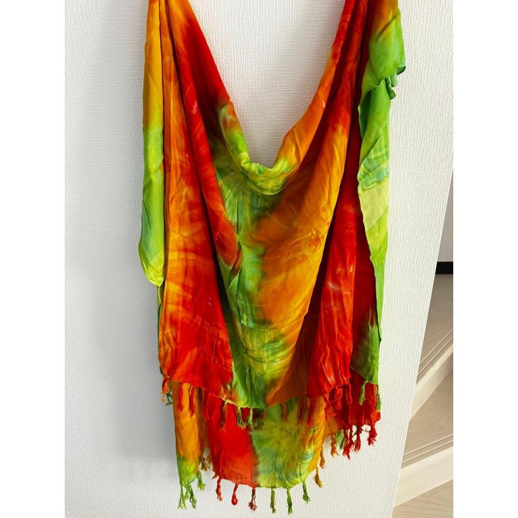 Used Tie-dye scarf shawl, multicolor with fringe