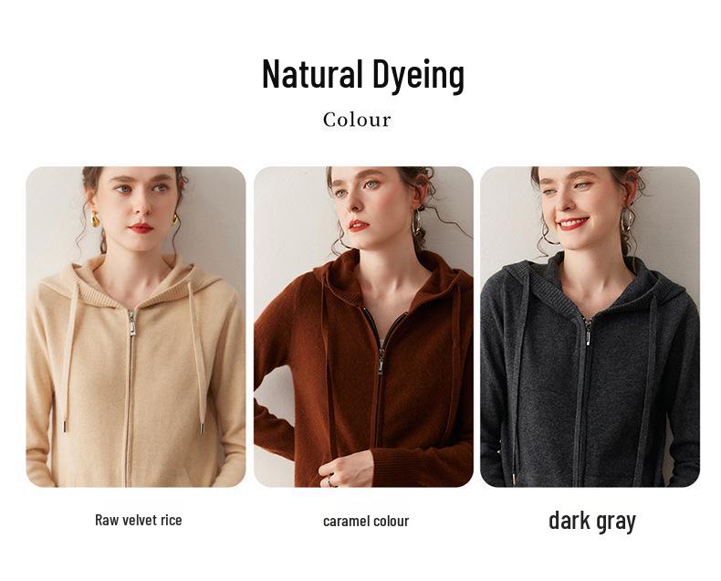 Women's Casual Hooded Cashmere Cardigan with Zipper & Pockets