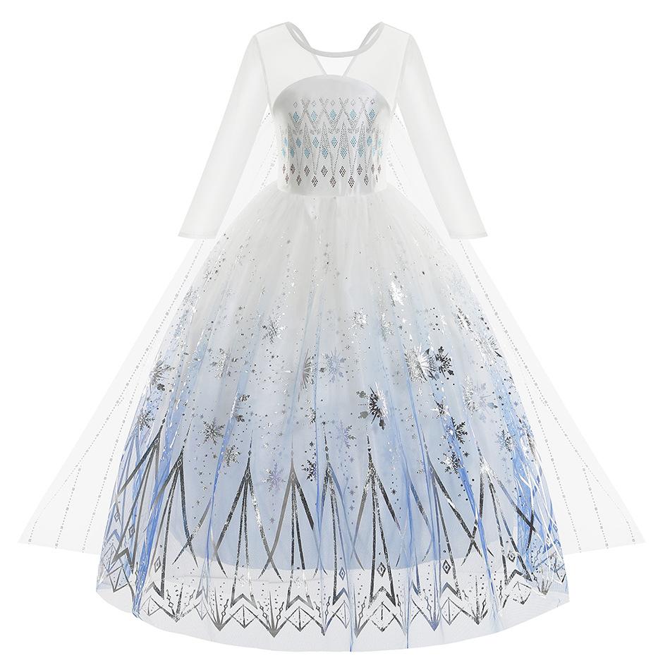 White Ice And Snow Dress for Girls, Themed Costume, White Princess Gown, Carnival Outfit, Floor-Length Cape Dress.