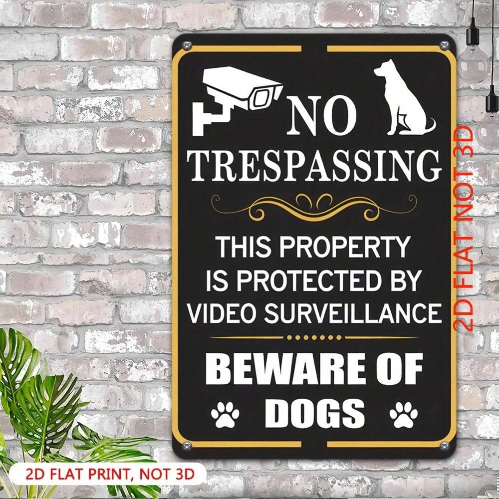 1pc Vintage Metal No Trespassing Sign, Beware of Dog & Cameras Alert, 8x12 Inch Rustic Deterrent Plate for Fence