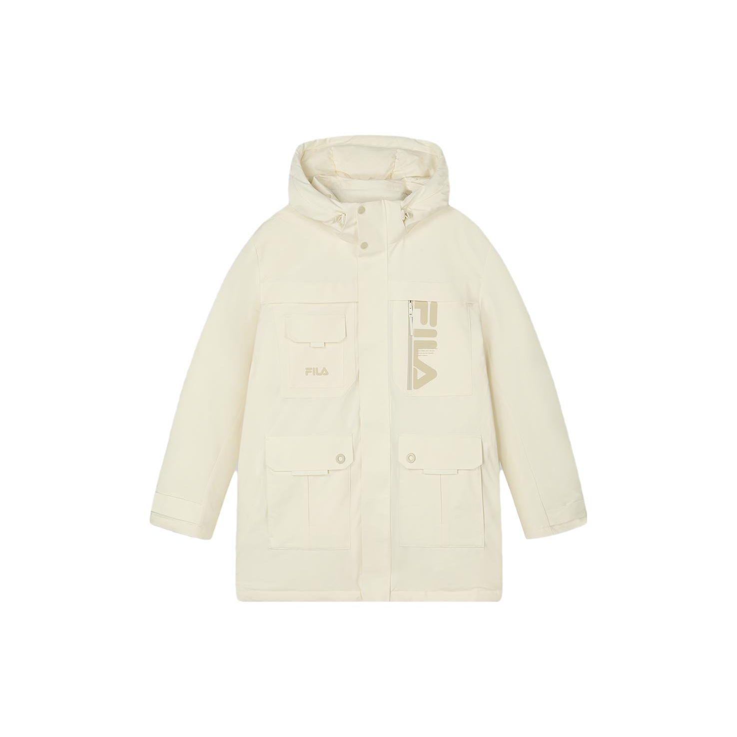 

FILA Logo Printed Hooded Casual Mid-Length Down Jacket Men Outerwear Soft-White F11M349904F-IV XXL