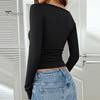 Lightweight Long Sleeve Shirt Women Tops Regular Fit V Neck Lace Stitching Office Wear Blouse Pullover Solid Color Autumn Winter Daily Dressy Top