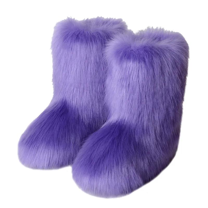 Women's Winter Fluffy Faux Fur Snow Boots, Comfortable Plush Warm Ankle Booties, Luxury Furry Fashion Outdoor Footwear