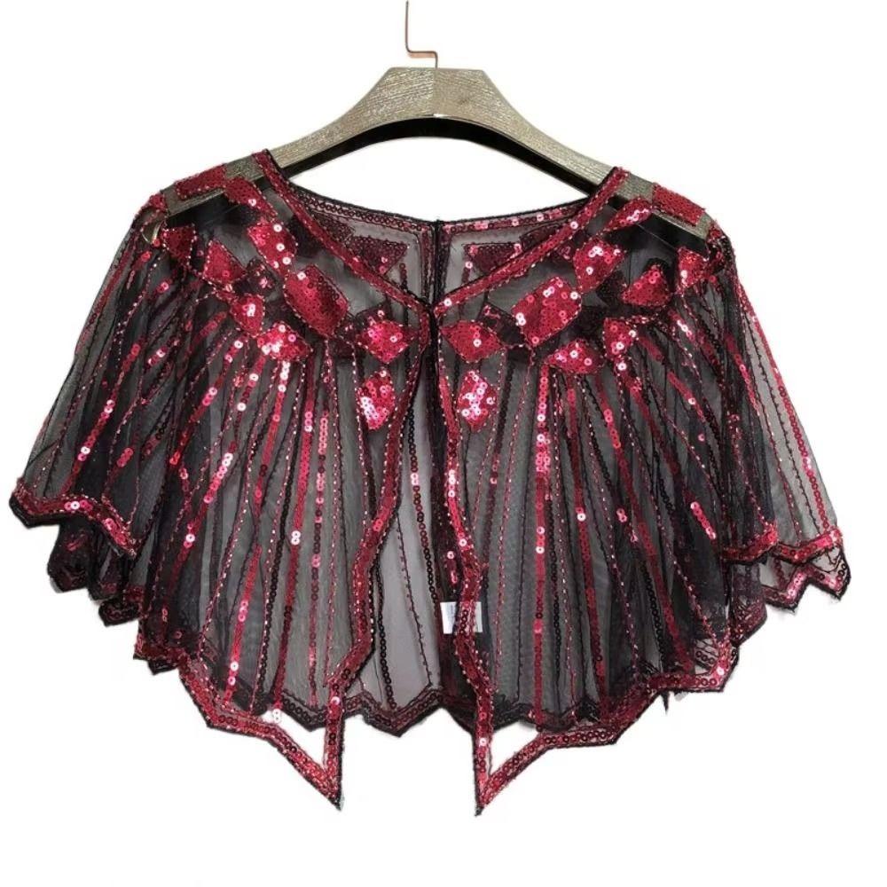 Beaded Decoration Women's Sequins Shawl Vintage Flapper Party Shawl Elegant Evening Cape Ladies