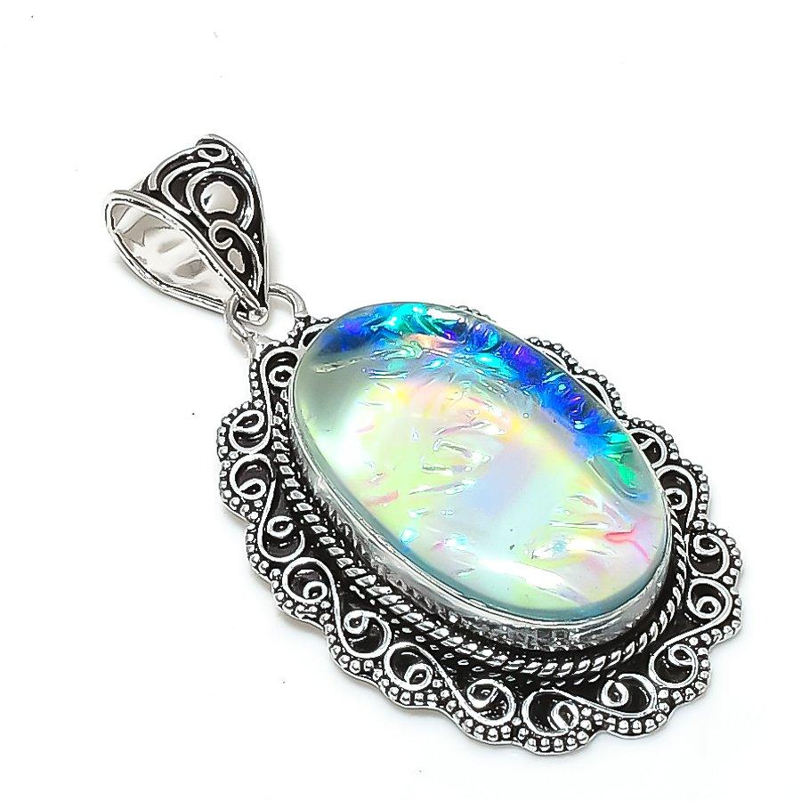 Natural Dichroic Glass Gemstone 925 Sterling Silver Jewelry Pendant 2.36  ETC-14055