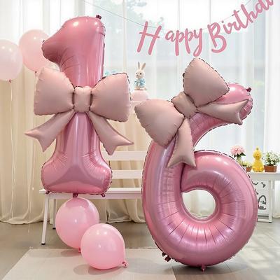 40inch Pink Number Bowknot Aluminum Foil Balloon Wedding Birthday Party Decor Baby Shower Number 0-9 Party Photo Props Supply