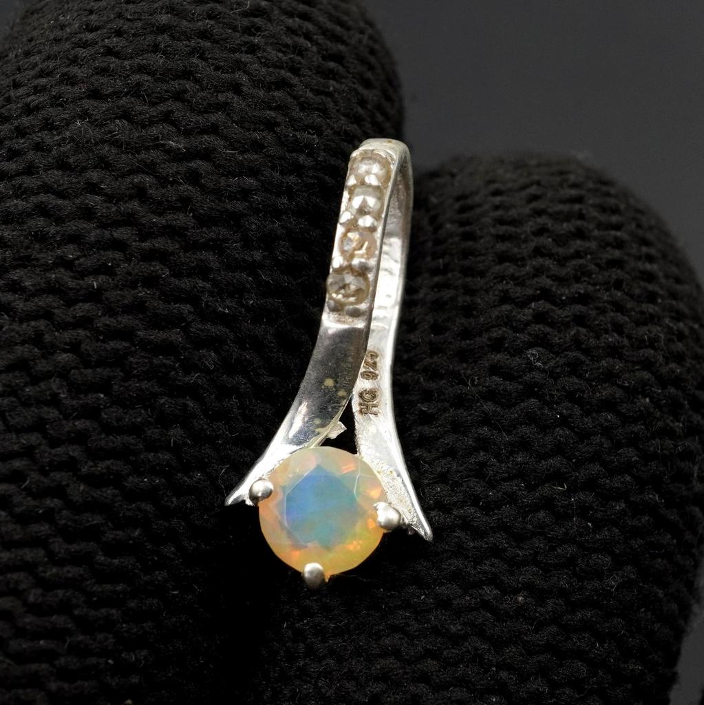 Handcrafted 925 Silver Pendant Featuring Natural Diamond and Opal Gemstone