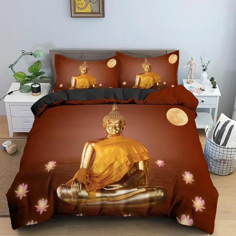 Familien Buddha Bettwäsche Set Mandala Bettbezug Luxus Twin King Size Bettwäsche Sets Bohemian Bettwäsche 23 Teile mit Kissenbezug Golden