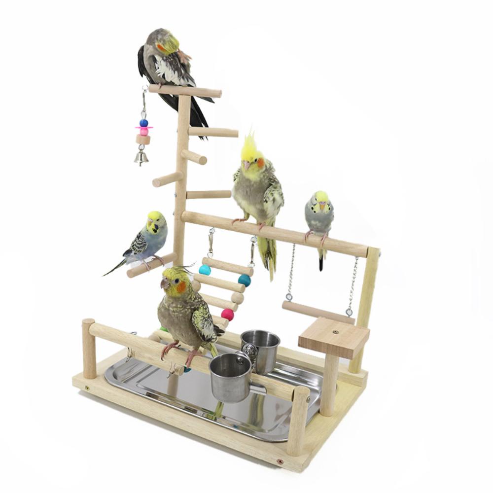 Wooden Parrot Toys Parrot Game Stand Interactive Playground Stand Bird Toys Swing Ladder Pet Supplies