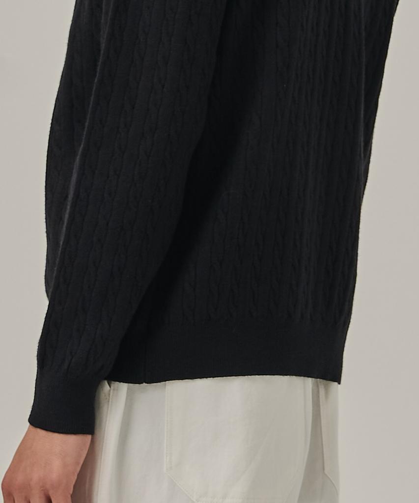 ANALOG MOOD Washable Cable Henley Neck Knit T-Shirt (Black)