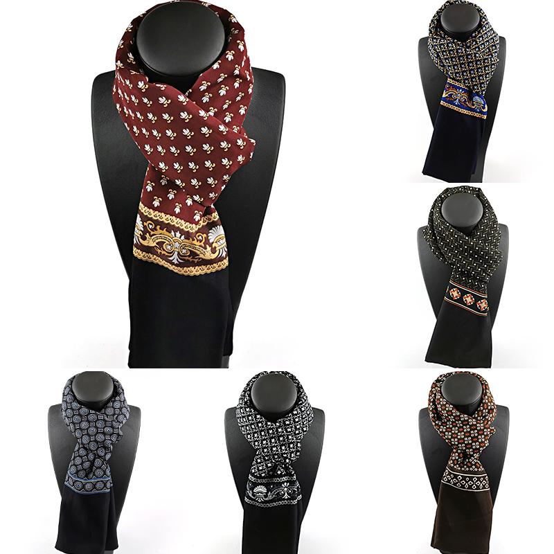 Spring Winter Silk Scarf Men Luxury Fashion Scarves Printed Plaid Neck Scarf Shawl Wrap Vintage Warm Neckerchief Accessories