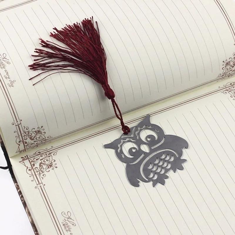 

2026 New 1 Pcs Cute Owl Book Markers Birds With Tassels Metal Bookmark Stationery For Kids Gift Student Education Supplies
