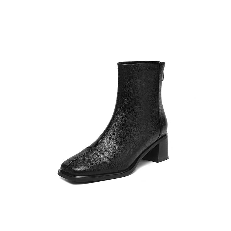 Krazing Pot Sheepskin Autumn Winter Shoes Thick Heels Size 42 Square Toe Zipper Vintage Ankle Boots