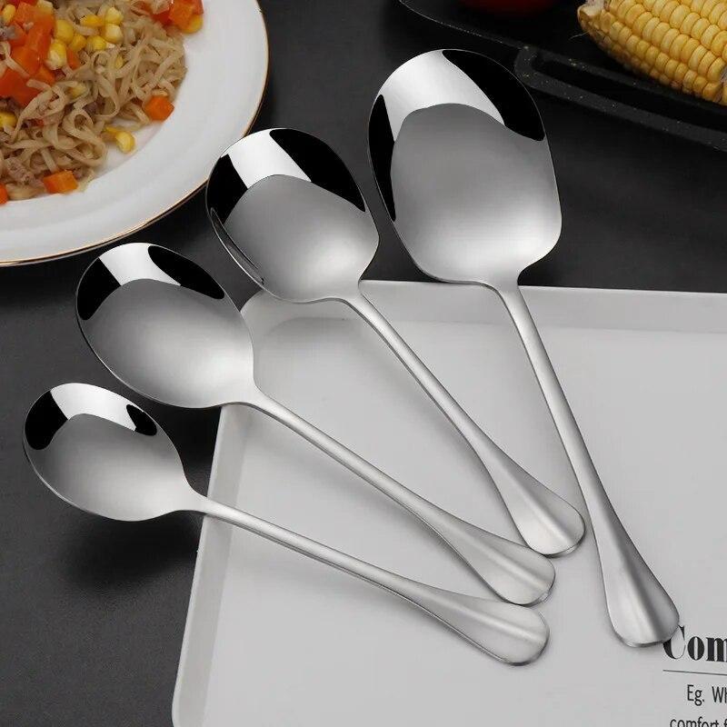 Stainless Steel Round Spoon, Thickened Long Handle To Prevent Scalding, Kitchen Cooking Utensil