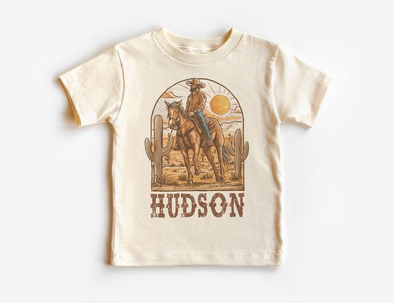 Personalized Cowboy Desert Toddler Shirt - Cool Boys Custom Name Western Horse Tee - Boho Natural Kids Shirts