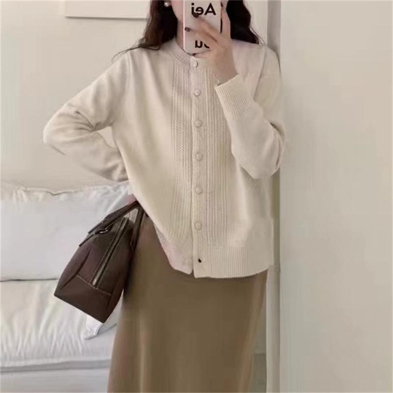 Damen Herbst und Winter Rundhals Süßer Farbkontrast Strickjacke Pullover