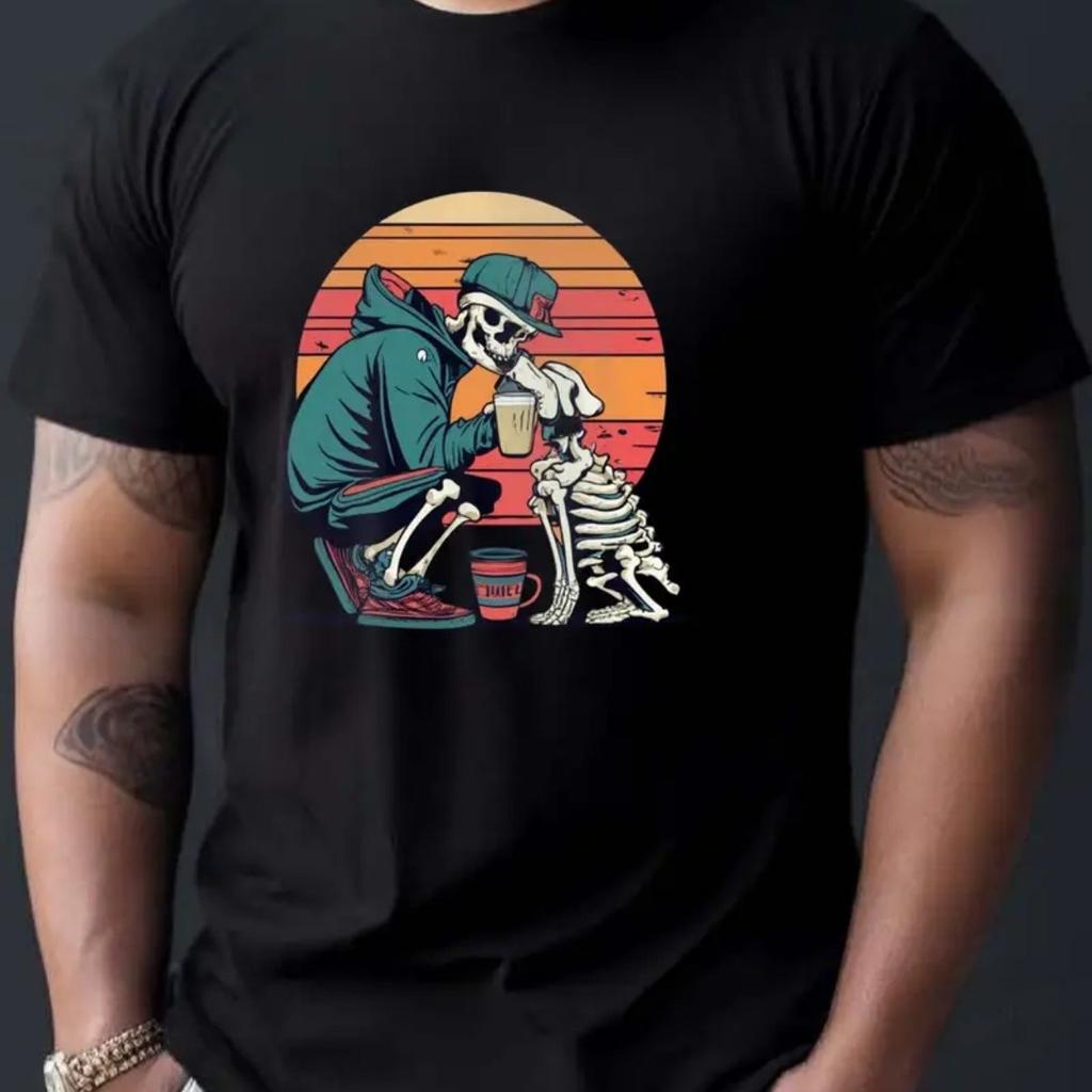 Menschliches Skelett Kreativer Grafikdruck Mode T-Shirt für Männer und Frauen Paare Street Kurzarm Baumwoll-T-Shirt