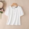 ZANZEA Blusa da donna casual a girocollo, tinta unita, manica corta larga