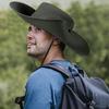 Men Fisherman Hat Flat Top Wide Brim Breathable Sun Hat Adjustable Windproof Drawstring