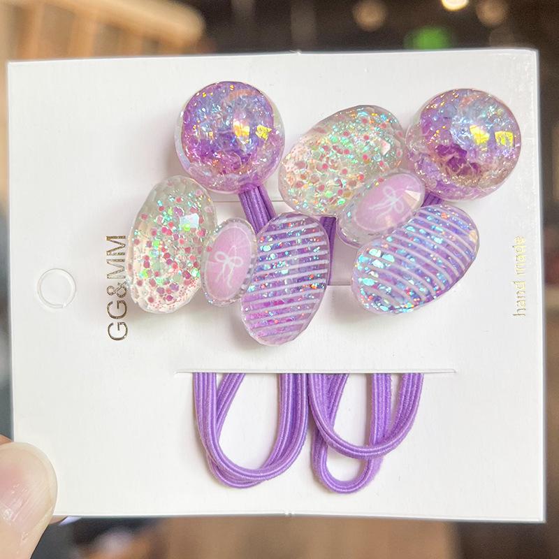 1pair Glitter Korean Style Cartoon Flower Bow Hair Ties Colorful Stretchy Hair Bands for Kids Girls Soft Elastic Kids Headwear