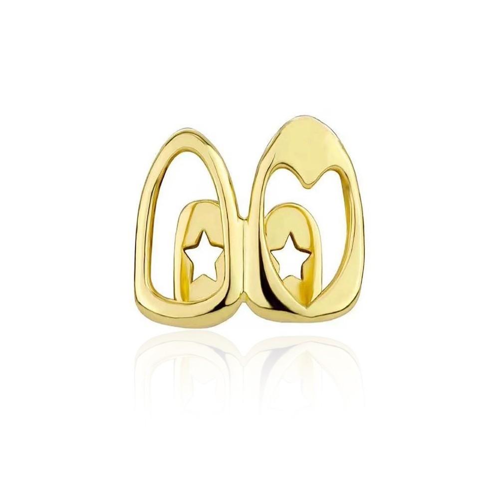 

New Gold Color Hip Hop Tooth Grillz Copper Shiny Zircon Dental Grillz Hollow Heart Double Heart Teeth Caps Women золотий